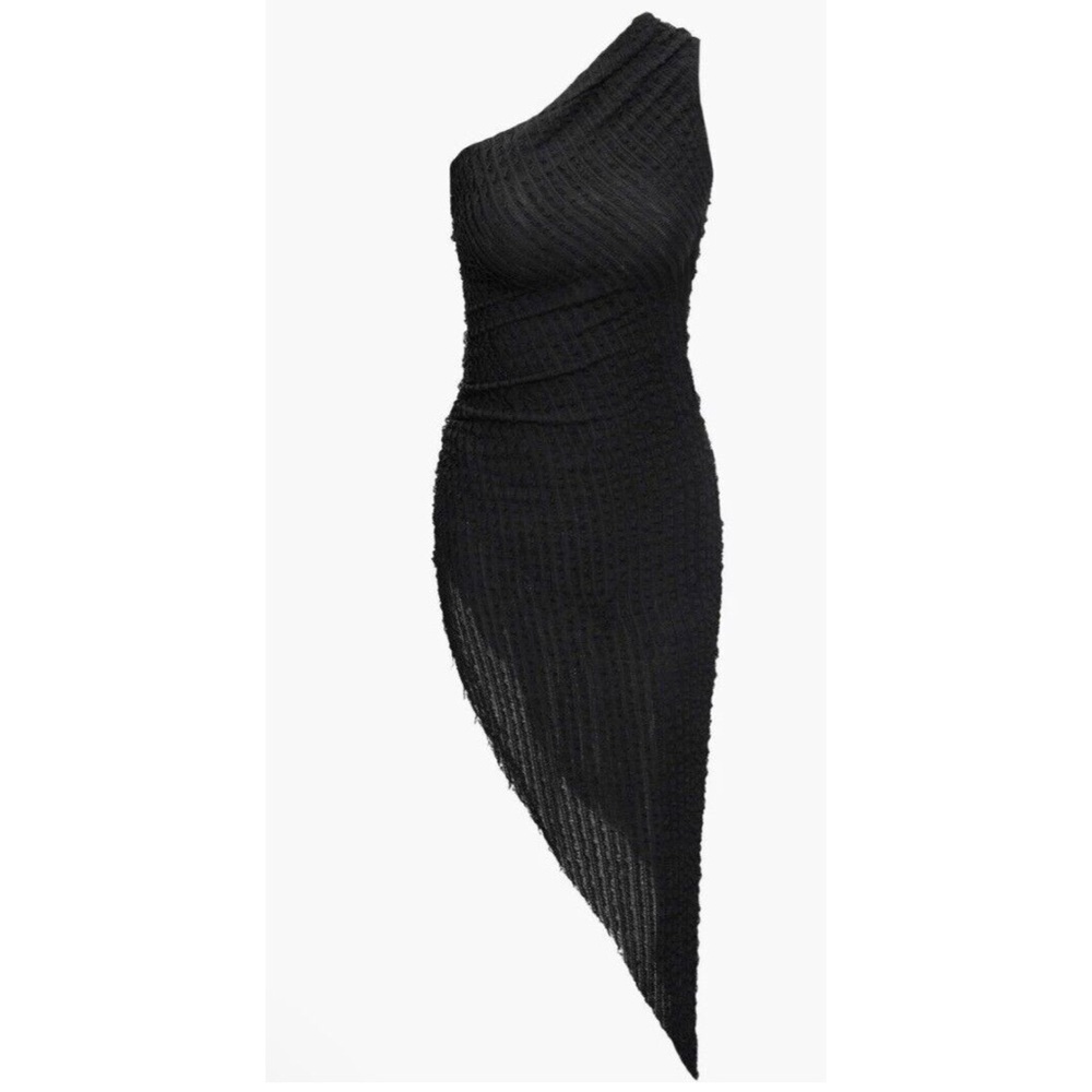 Micas One Shoulder Textured Dress in Black — M